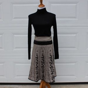 Jacqui E Classy Beige Skirt with Black floral print